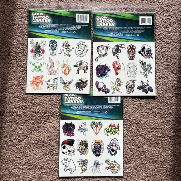 NEW LOT 75 Savvi Glow Tattoo Mania Skull Crossbone Tiger Shark Snake Pirate Lion - Picture 2 of 9